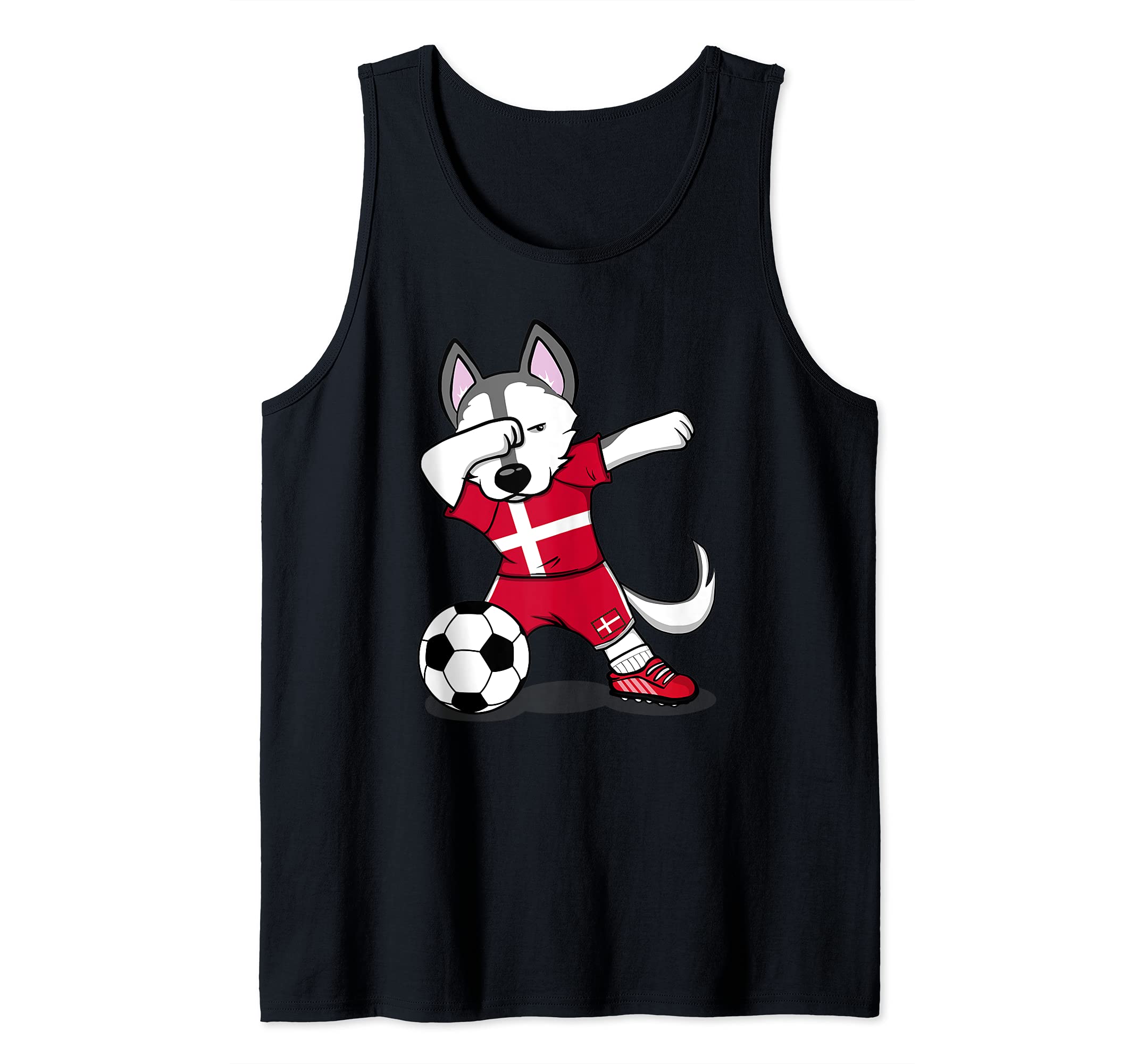 Funny Dabbing Husky Dog Denmark Football Danish Flag Soccer Tank Top
