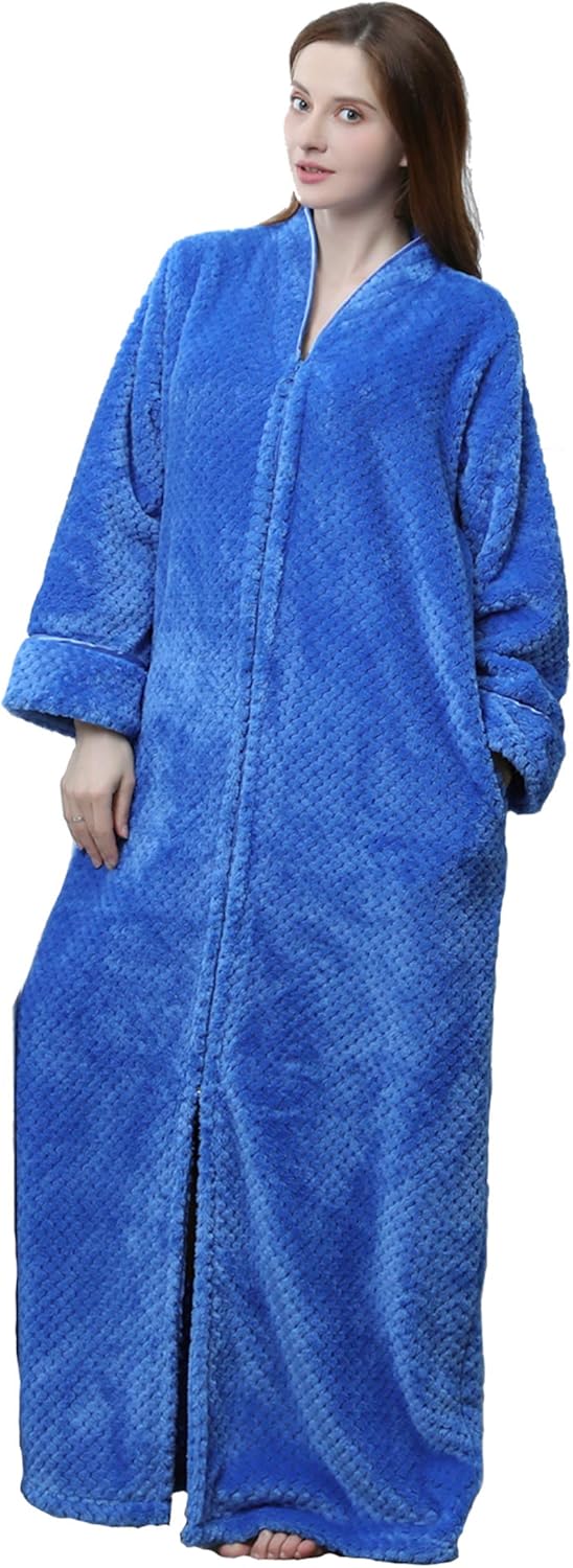 Cahayi Flannel Women Maternity Pregnant Bathrobe Men Robe Nightgown Zipper Front at Amazon Women