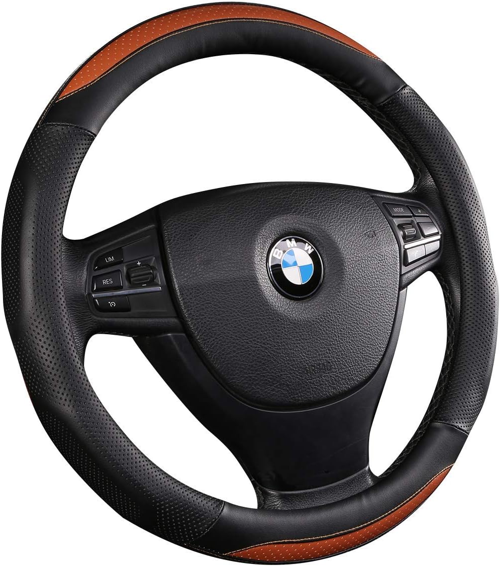 ANDALUS Microfiber Steering Wheel Cover for Car - Car Steering Wheel Cover - Car Accessories for Men and Women - Covers for Honda, Ford, Toyota, Nissan, & More - Universal 15" Size (Black Orange)