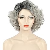 karlery Adult Women Old Lady Wig Short Curly Gray Black Root Wig Natural Looking Daily for Cosplay Costume Party