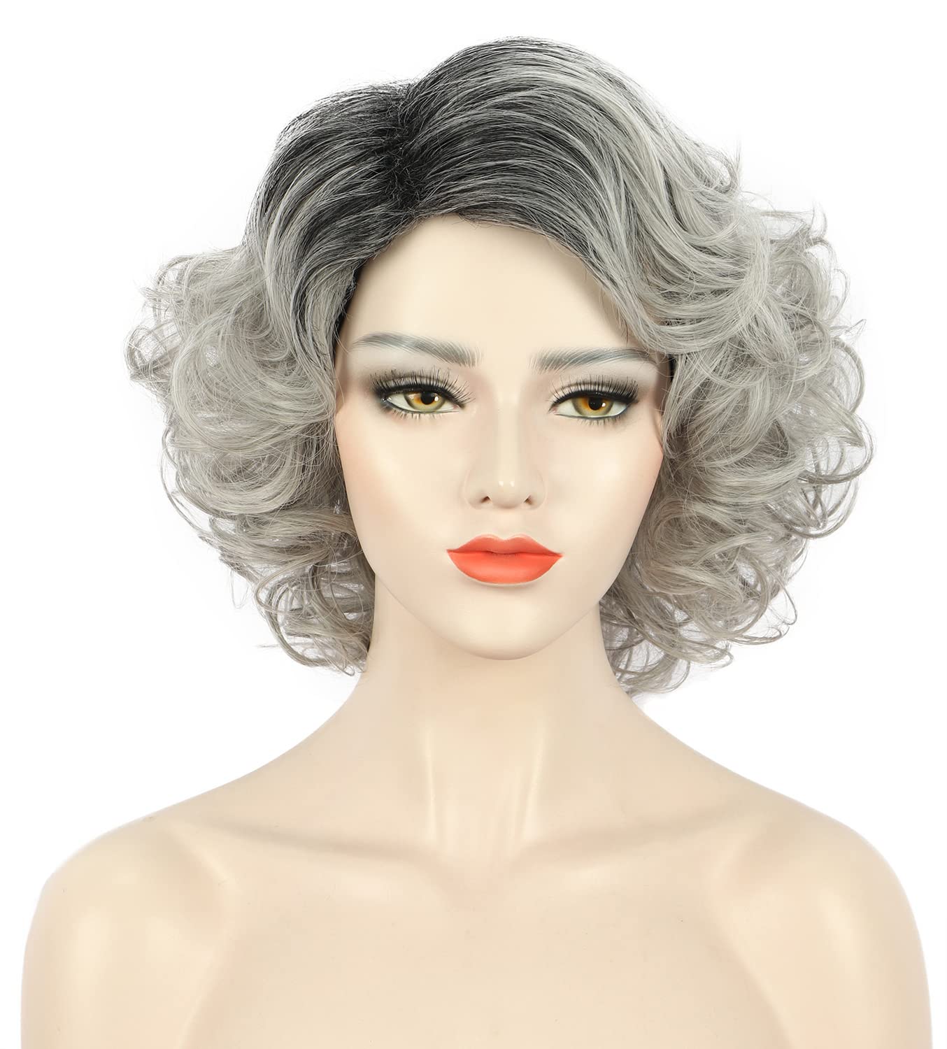 Karlery Adult Women Old Lady Wig Short Curly Gray Black Root Wig Natural Looking Daily Cosplay Costume Party โ image 1