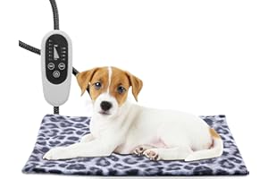 Tikaton MET Certified Pet Heating Pad, 2024 New Upgrade Heated Cat Bed Indoor with Auto Shut Off Timer, 6 Temperature Adjustable Pet Heating Pads (S: 18" x 16", BlackLeopard)