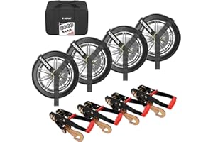 Kingfun Car Tie Down Straps for Trailers with Snap Hooks 4 Pack - 2" X 120" Tire Straps for A Car Trailer, 10,000lbs Break Strength Heavy Duty Ratchet Straps for Truck, Cars,Trailer & More