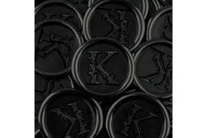 WADKOOTO 50Pcs Black Wax Seal Stickers Handmade Vintage Botanical Leaves Adhesive Letter Wax Stickers for Wedding Party Invitations, Envelope, Gift Wrap, Christmas(Initial K, Black Max)