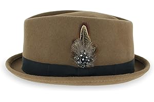HATS IN THE BELFRY Belfry Crushable Porkpie Fedora Hat Men's Vintage Style 100% Pure Wool in Black Brown Grey Navy Pecan and Striped Band
