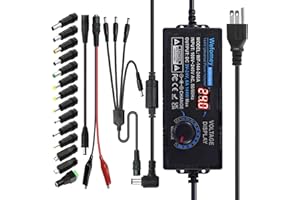 WEFOMEY Universal Power Supply 3V~24V 6A 144W Adjustable Variable 3V 5V 9V 12V 18V 20V 24V AC/DC Adapter Charger, 100V-240V AC to DC Converter with 14 Tips, Polarity Converter and 4-Way Power Splitter Cable