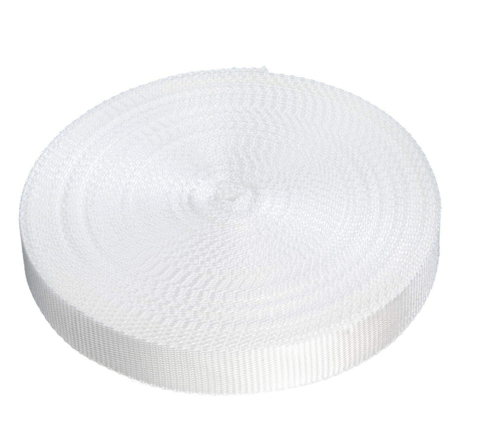 Direct Manufacturing 25mm x 50m Webbing Roll Polypropylene for DIY, Straps, Harnesses, Lashing and more | 970lb / 440kg breaking strain | Made in UK (White)