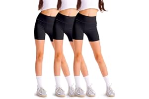 SKIDREAM 3 Pack Girls 4'' High Waisted Black Biker Shorts, Athletic Running Yoga Shorts for Kids Teen