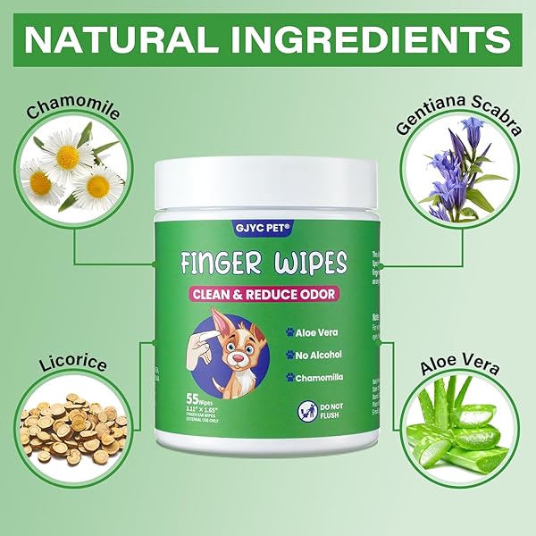 GJYC PET EAR WIPES FOR DOGS AND CATS, RELIEVE EAR ITCHING AND INFLAMMATION WITH ALOE, REMOVE EAR WAX AND DEBRIS, SOOTHING AND DEODORIZING, NATURAL INGREDIENTS, CONVENIENT AND PORTABLE