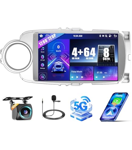 Rádio Android Hikity Para Toyota Yaris 2008-2011 - Tela 9 Polegadas, CarPlay, GPS, 2GB+64GB
