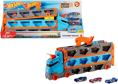 - Super Transporteur Extensible, Piste Camion pour Ranger Jusqu’à 20 véhicules, 3 Voitures incluses, Emballage fermé, Jouet pour Enfant, HGH33