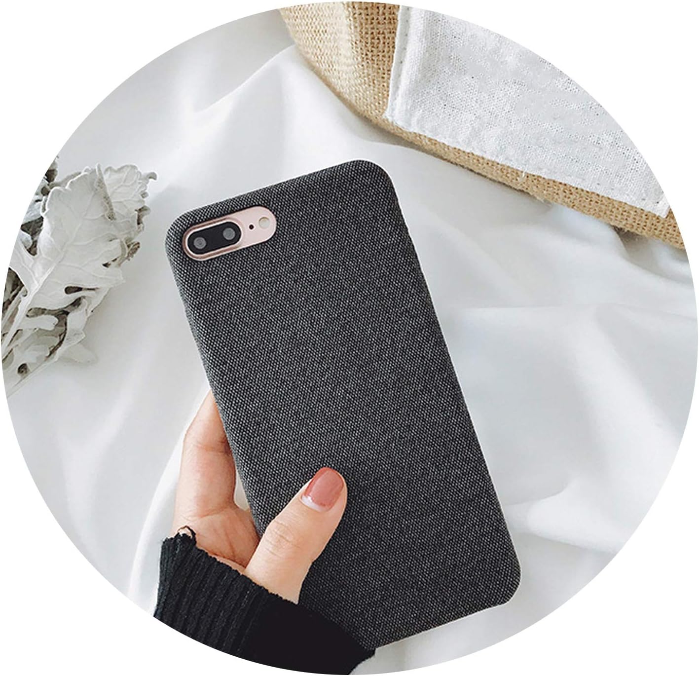 Cloth Texture Soft Case for iPhone 7 8 6 6S Plus Case for iPhone X Xs Max Xr Ultra Thin Canvas Pattern Phone Cases,for iPhone Xs,Ik51-Fbblack