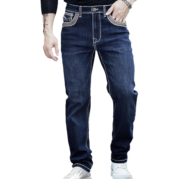 westAce Jeans slim fit da uomo lavorati a maglia Denim Cena Stretch Gamba dritta Fadded Jeans Pantaloni a maglia, Nero , W30 / L32
