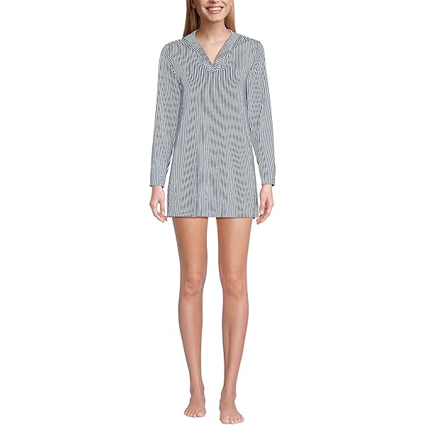 Lands' End Womens Cotton Jersey V-Neck Tunic Shirtdress Cover-up Black  Regular X-Small at Amazon Women's Clothing store