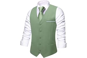 Hi-Tie Men's Formal Suit Vest Solid Fit Vest for Men 3 Pockets V Neck Waistcoat Business Wedding Casual