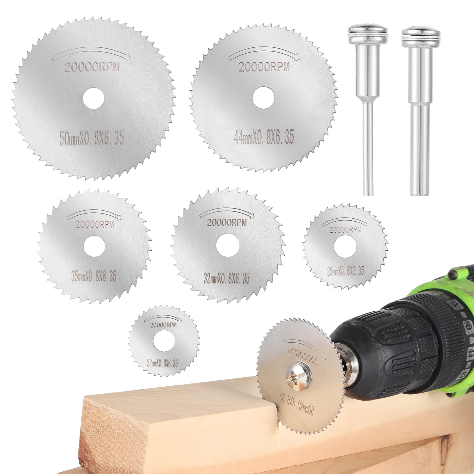 Coptiner 6pcs HSS Rotary Circular Saw Blades with 2 Straight Shank Mandrel (1/4"&1/8") Wood Cutting Discs for Dremel Rotary Tool Mandrel Rotary Tool Set Diamond Cutting Wheels HSS Saw Disc