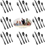 BEWOS 32pc Matte Black Flatware Set Service for 8 Stainless Steel view 7