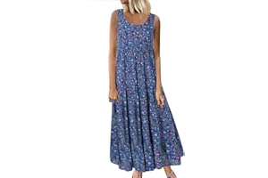 QotLoyi Summer Dresses for Women 2024 Casual Boho Floral Sleeveless Maxi Dress Loose Pleated Flowy Beach Dress Sundress