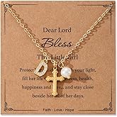 Initial A-Z Pearl Cross Necklace for Girls Teen,First Communion Baptism Confirmation Christian Gifts for Her Daughter