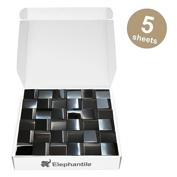 ELEPHANTILE 5 SHEETS BLACK TILES METAL MOSAIC WALL BACKSPLASH TILE 3D WALL PANELS [5 SQ.FEET]