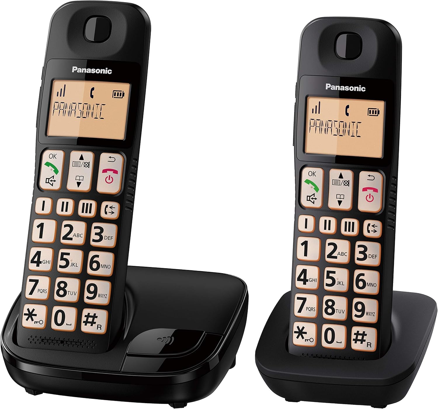 Panasonic KX-TGE112E Big Button Twin DECT Cordless Telephone with Nuisance Call Blocker & LCD Display (Twin Handset Pack) - Black
