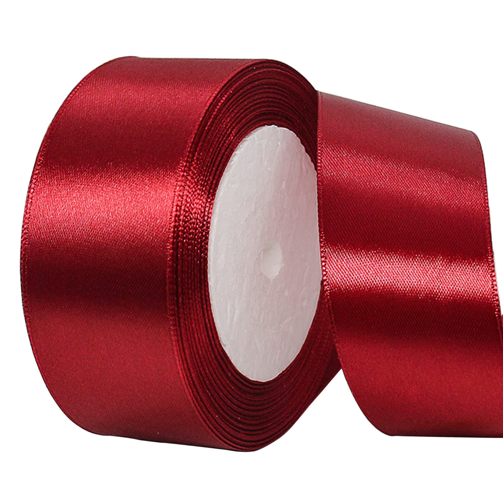 POPOYU Dark Red Satin Ribbon 40mm, 22m Claret Red Hair Ribbon Cake Bows,Polyester Ribbons Fabric Gift Satin Ribbons for Gift Wrapping,Basket Cake Craft,Wedding Car,Union Jack Xmas Birthday Party Decor