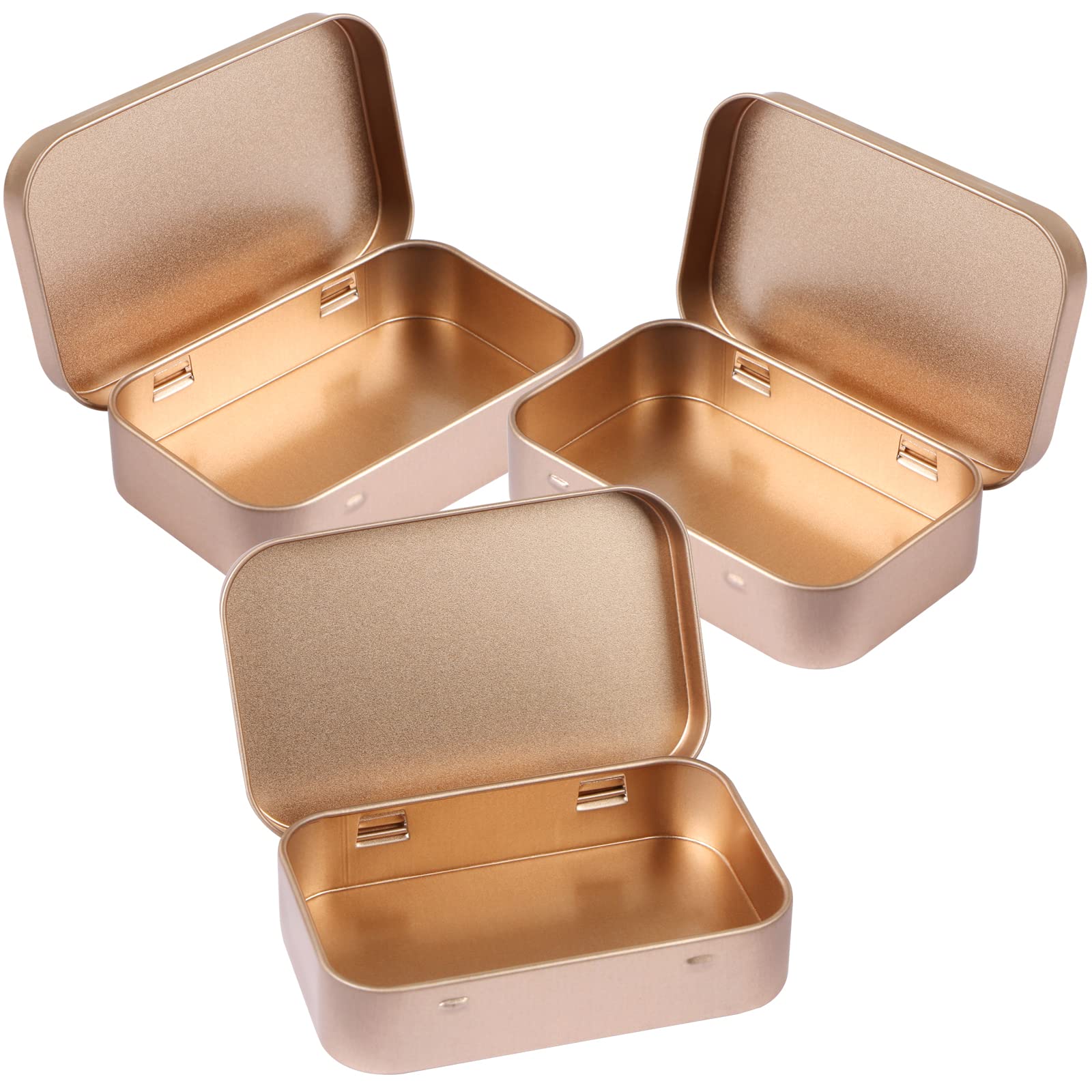 MIDELONG 3 Pack Metal Rectangular Hinged Tins Box with Lid Mini Portable Box Empty Craft Containers Small Storage Kit Home Outdoors Organizer for Soap Mint Cookie 3.8x2.4x0.8 inch, Rose Gold