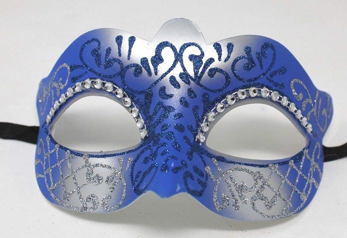 LADIES BLUE & SILVER CRYSTAL JEWELLED EYES VENETIAN MASQUERADE CARNIVAL PARTY EYE BALL MASK
