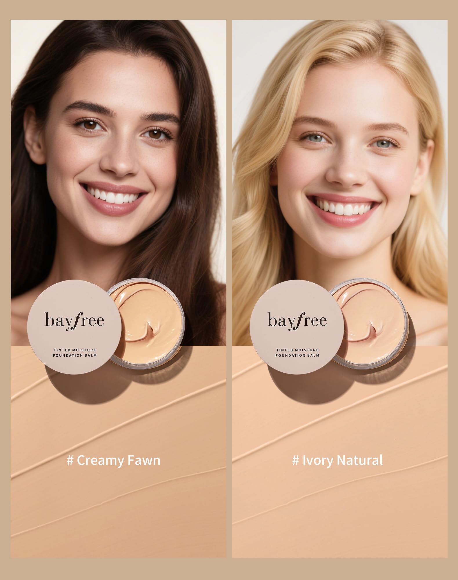 bayfree Tinted Moisture Foundation Balm, All-Day Wear Full Coverage Foundation, Hydrating & Weightless, Sweatproof & Humidity-Resistant, Buildable Natural Finish, Vegan Korean Makeup