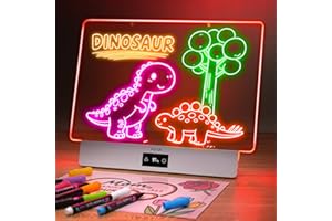 Rechargeable LED Drawing Board, 16.6 Inches Lumiboard, 8 Colors & 3 Modes, LED Note Board with Build in Stand, Includes 7 Mar