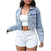 Milumia Women's Button Down Cropped Denim Jacket Collared Long Sleeve Casual Jackets Outwear