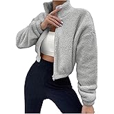 SOLY HUX Women's Faux Fur Zip Up Jackets Fuzzy Long Sleeve Cropped Jacket Outerwear