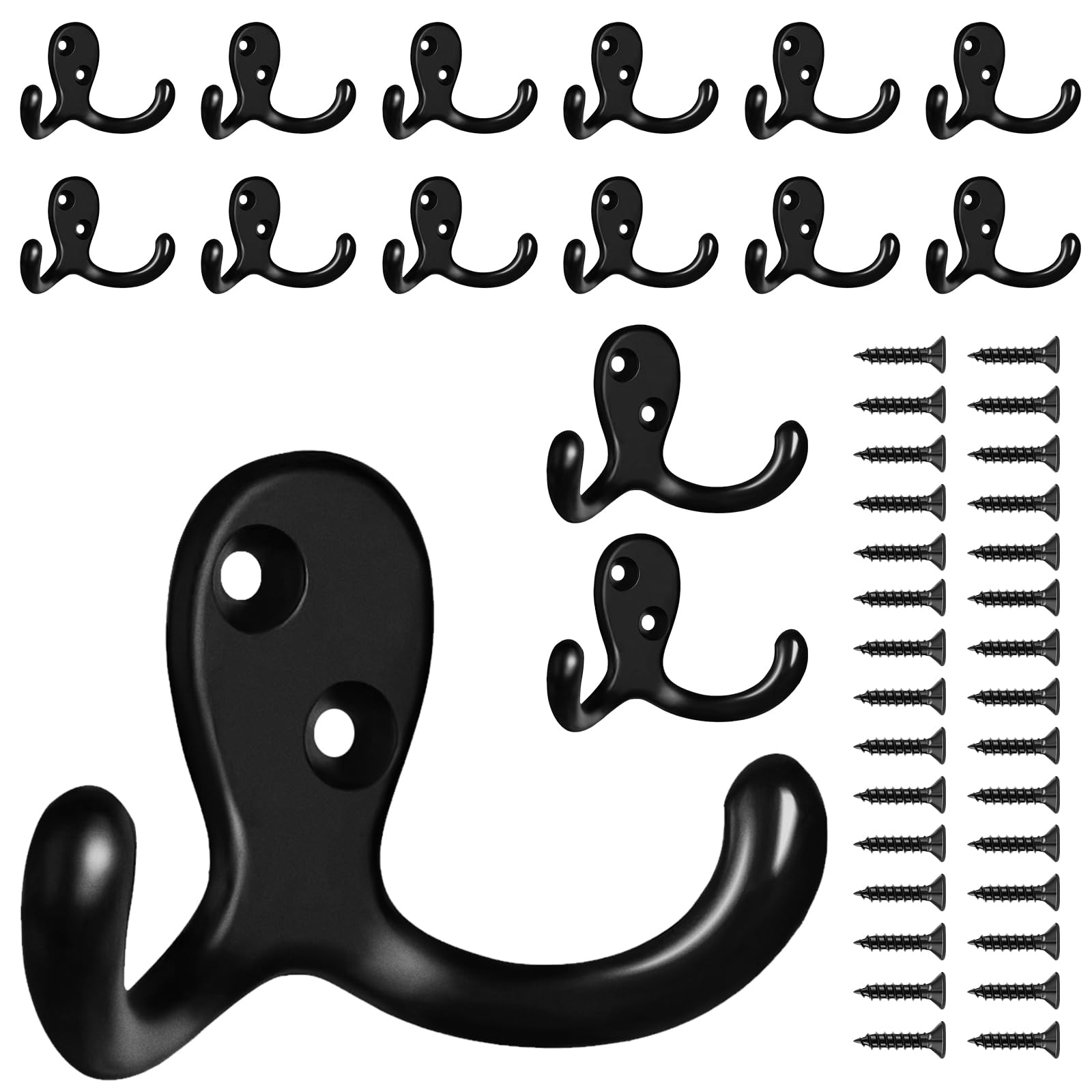 Photo 1 of 15 Pack Coat Hooks Wall Hooks for Hanging, Heavy Duty Double Prong Metal Hook Wall Mounted for Living Room, Bathroom, Kitchen, Bedroom for Coat, Bag, Scarf, Towel, Hat, Key, Cup (Black)