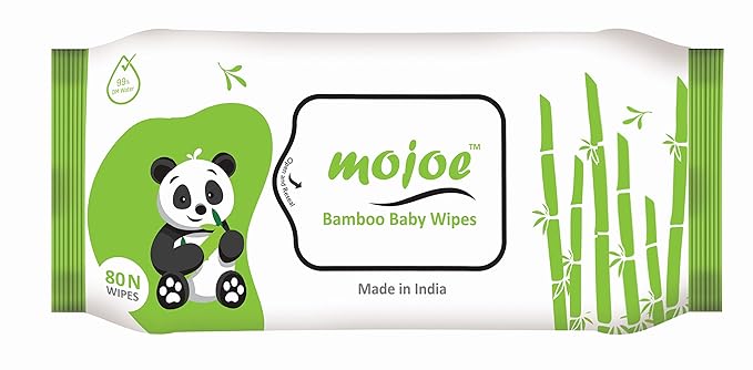 Mojoe Bamboo Eco-Friendly Baby Wipes with 99% Water Based Formulation (White, 80 Pieces/Pack)