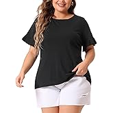 Agnes Orinda Plus Size Top for Women Plain Crew Neck Cute Ruffle Short Sleeves Tops Tees Blouses