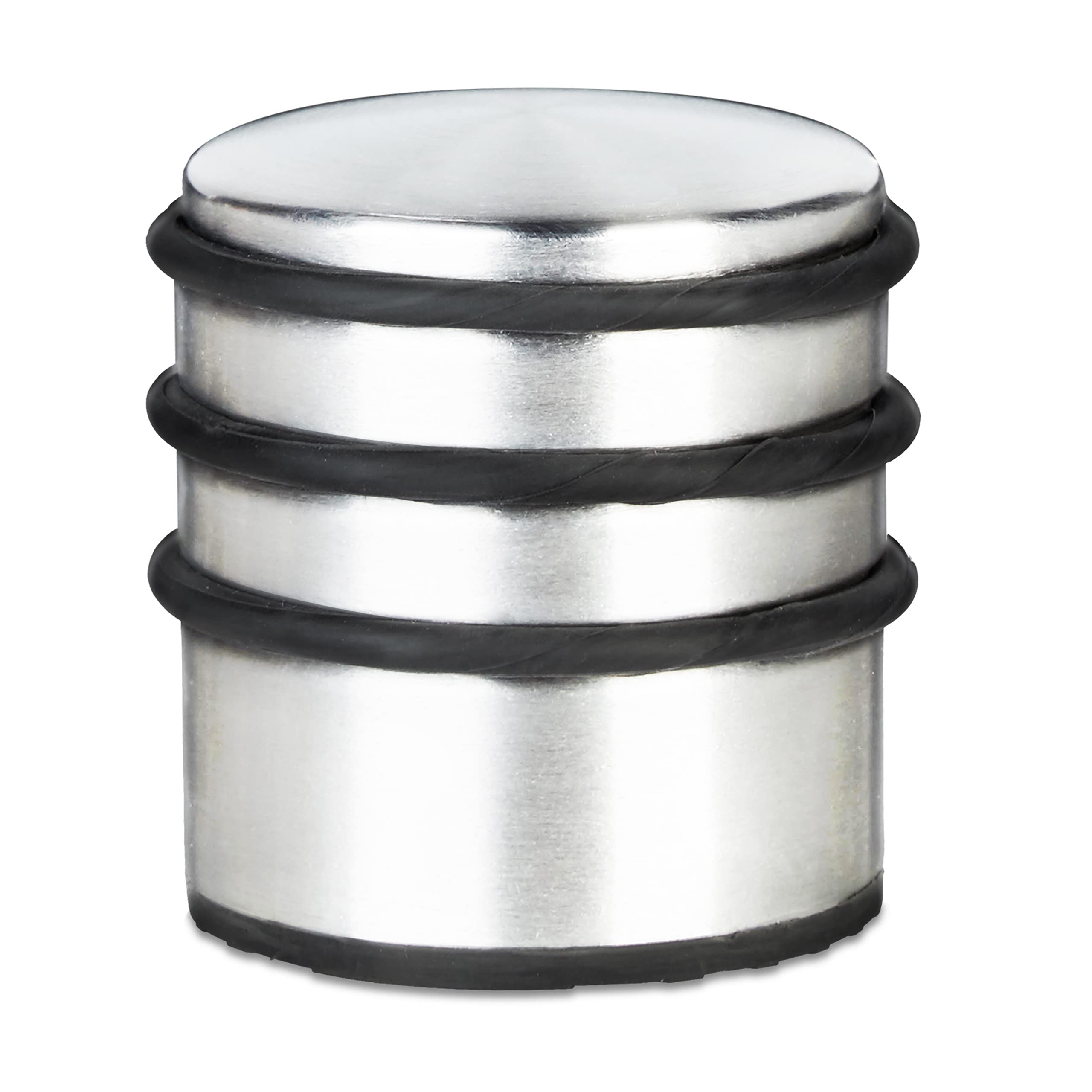 Relaxdays Heavy Door Stopper, Door Stop with Rubber Rings, Stainless Steel and Rubber Door Buffer, HBT: 75x68x68 mm, Silver