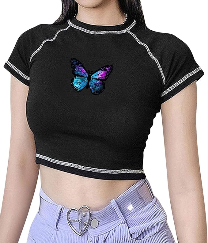 Women's Y2k Fashion Crop Top Slim Bodycon EGirl Short Sleeve Summer