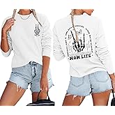Migxsaf Mom Life Sweatshirt Mama Sweatshirts for Women Skeleton Halloween Long Sleeve Shirt Rock Crewneck Graphic Pullover