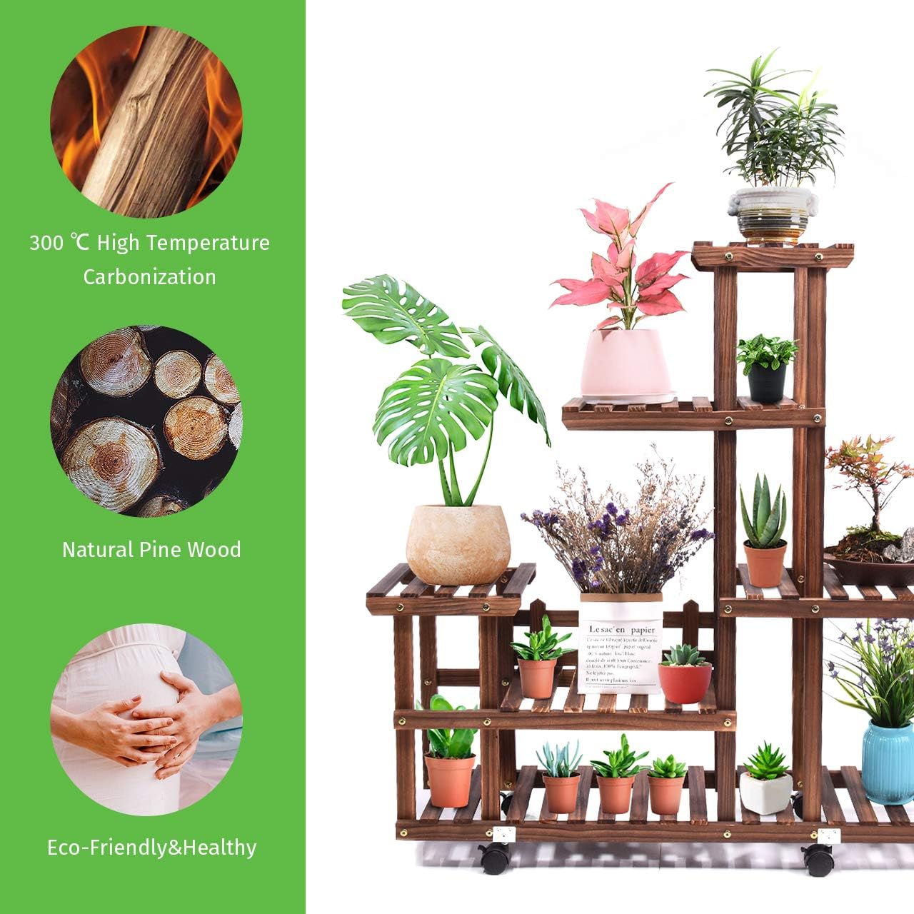 cfmour Wood Plant Stand Indoor Outdoor, Wooden Plant Display Multi Tier Flower Shelves Stands, Garden Plant Shelf Rack Holder Organizer in Corner Living Room Balcony Patio Yard (11-13 Flowerpots) : Garden & Outdoor