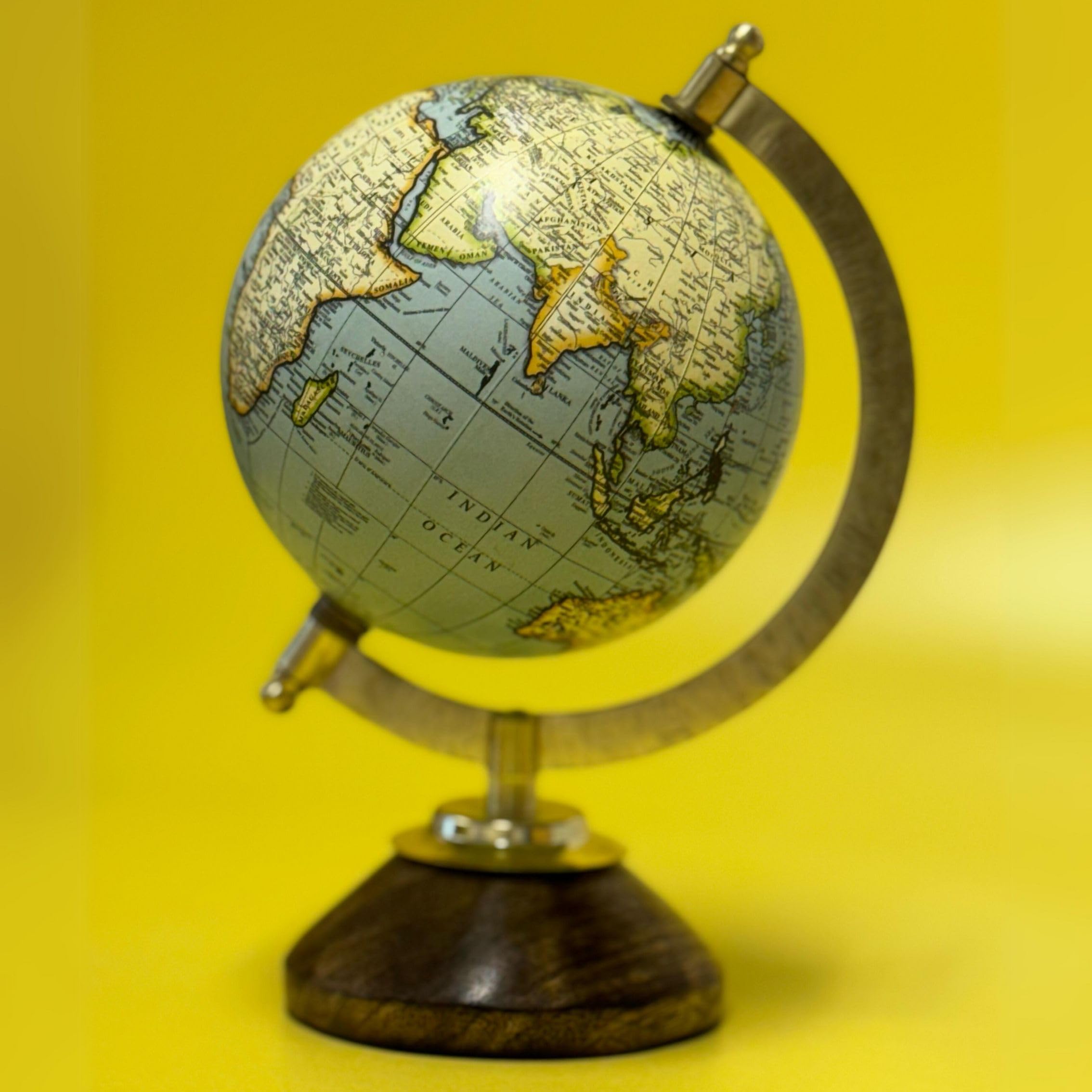 EXERZ 13cm Mini Antique Globe with Wooden Base Light BLue, Handcraft Decorative Globe GF23 (13cm)