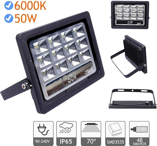 Foco proyector led exterior 50W 6000K negro 220V: Amazon.es ...