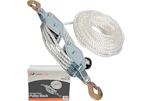 Favorite-Trade Poly Rope Hoist Pulley Block, 4000 LB 2 Ton 65 Feet of 3/8 “, 7:1 Lifting Power, Pulley Hoist for Lift Furniture, Motorcycles, Bicycles