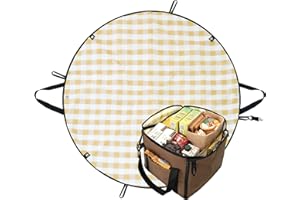 GRANNY SAYS 2-in-1 49¼”D Brown Waterproof Picnic Blankets & Tote Bag, Large Picnic Mat for Camping, Grass, and Park, Foldable 3-Layer Outdoor Blanket, Sand-Free Beach Blanket with 1 Clip and 4 Stakes