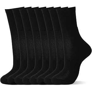 Jeyiour 4 Pairs Anti Blister Cushion Heel Padded Socks Terry Towel Sole Breathable Mid-Culf Sock for Women Men Outdoor Hiking