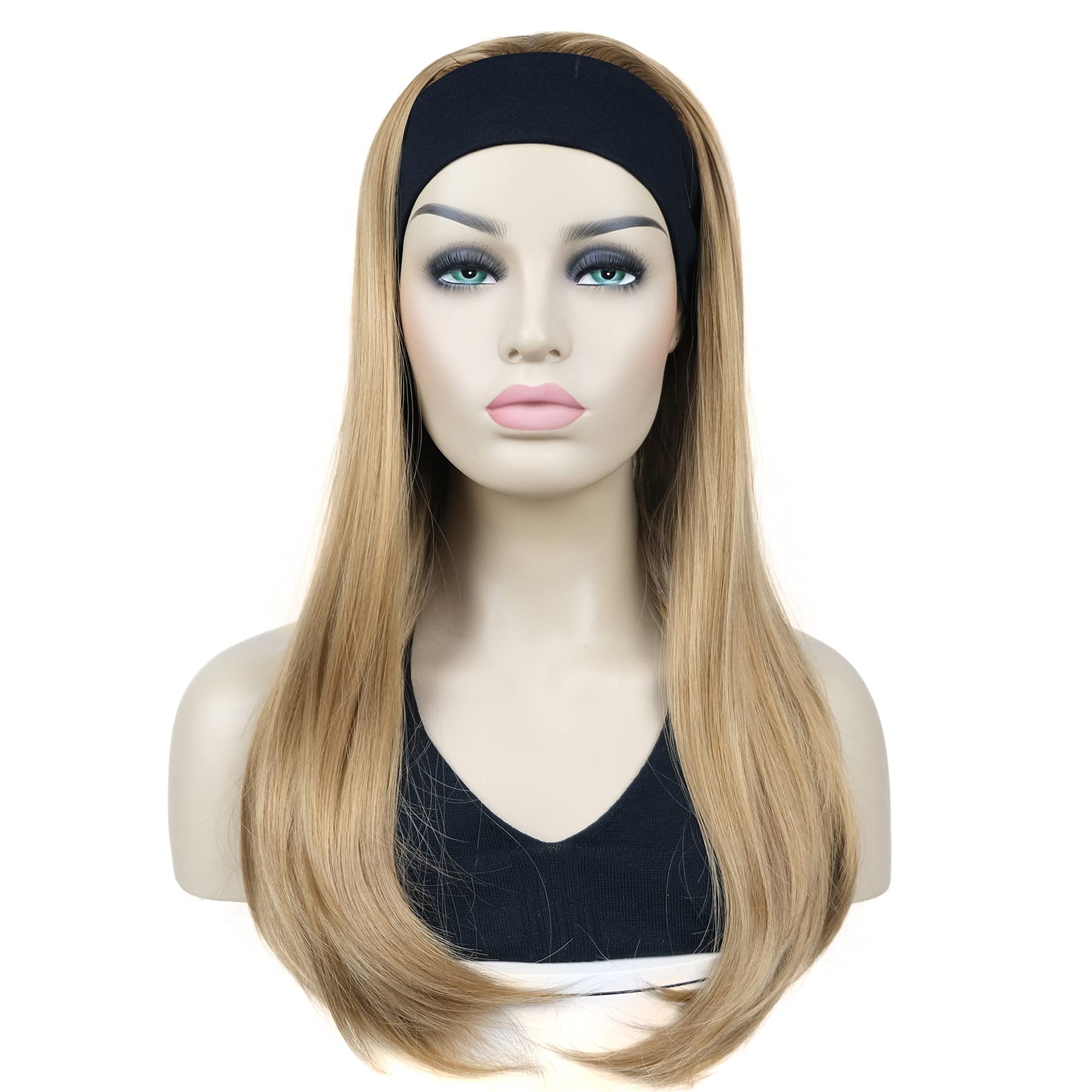 Lydell Long 3/4 Women's wigs hairpiece Straight with Adjust Black Headband wig Synthetic Hair (Lightest Golden Blonde)