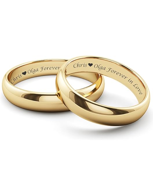 Personalized Gold Tungsten Ring Set Custom Engraved Free In Any