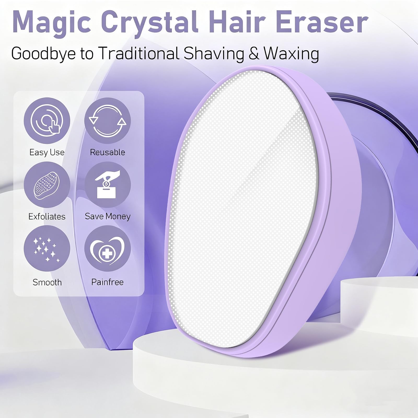 Crystal Hair Eraser for Women and Men, Reusable Crystal Hair Remover Magic Painless Exfoliation Hair Removal Tool, Magic Hair Eraser for Back Arms Legs (Violet Purple)