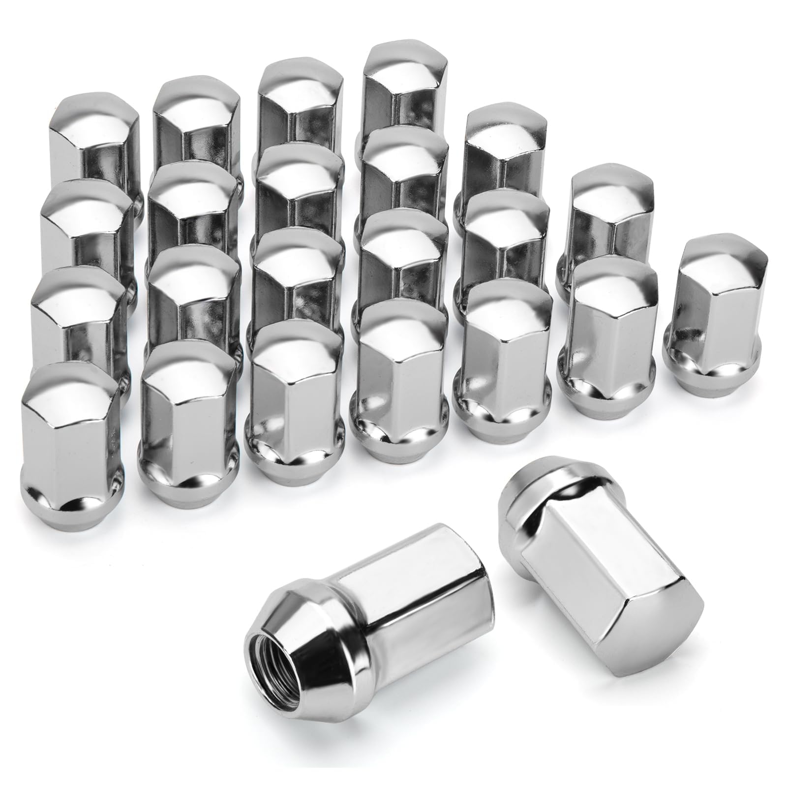 Photo 1 of dynofit 24pcs 14x1.5 OEM Lug Nuts 1.75 inch(45mm) Height 7/8" Hex(22mm), M14-1.5 One-Piece Design Factory Chrome Wheel Lugnuts for Silverado & Tahoe GMC Sierra 1500 Buick Dodge Cadillac Chrysler