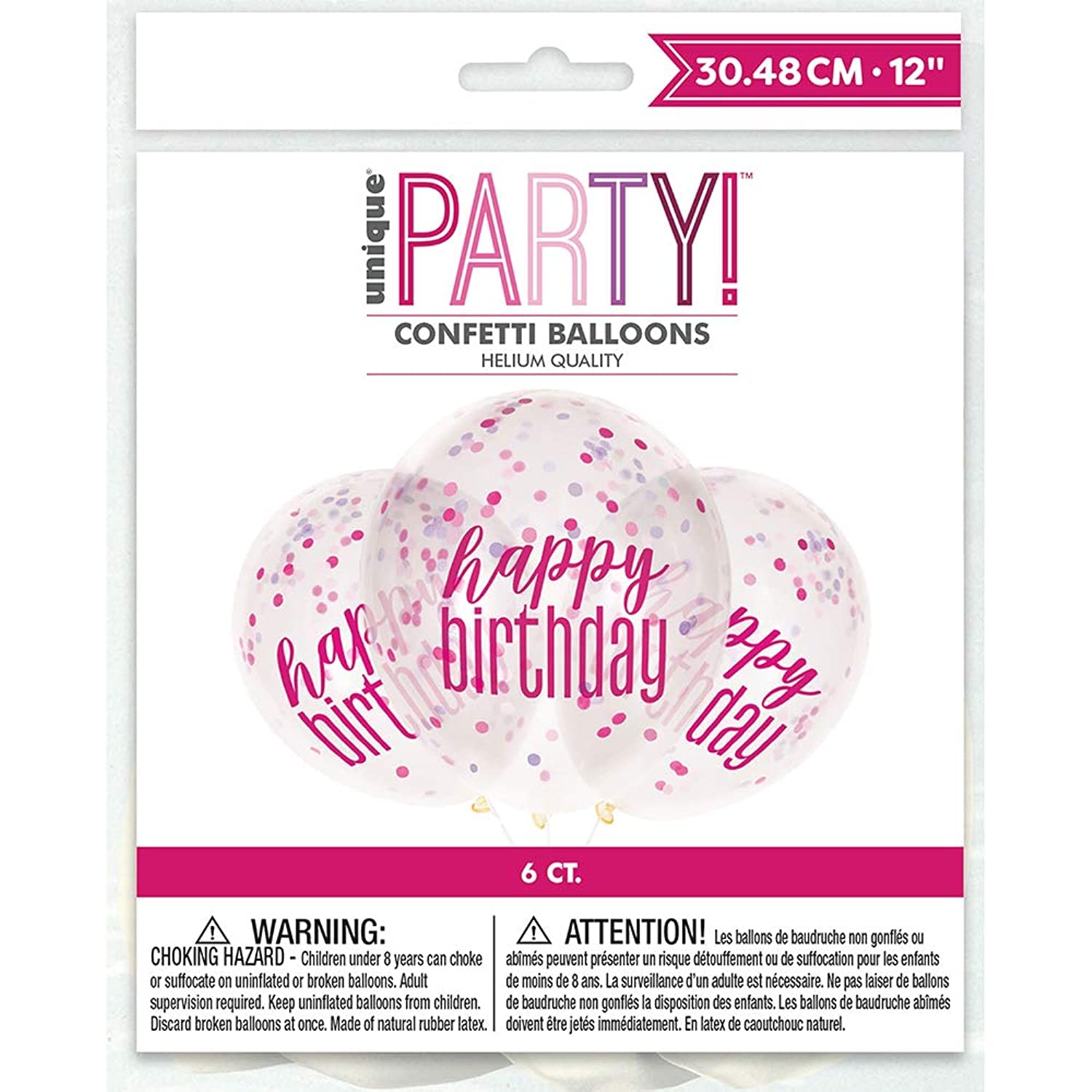 Stunning Clear Glitz Happy Birthday Latex Balloons with Pink & Silver Confetti (30cm) - Ultimate Party Decor for Instant Celebration Boost - 6ct