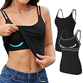 V FOR CITY Shelf Bra Camisole Tops for Women Adjustable Double Spaghetti Straps Tank Tops Cotton Yoga Cami Shirt 2 Pack